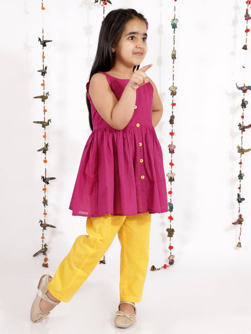 Vastramay Girls' Handloom Cotton Kurta And Straight Pant Set